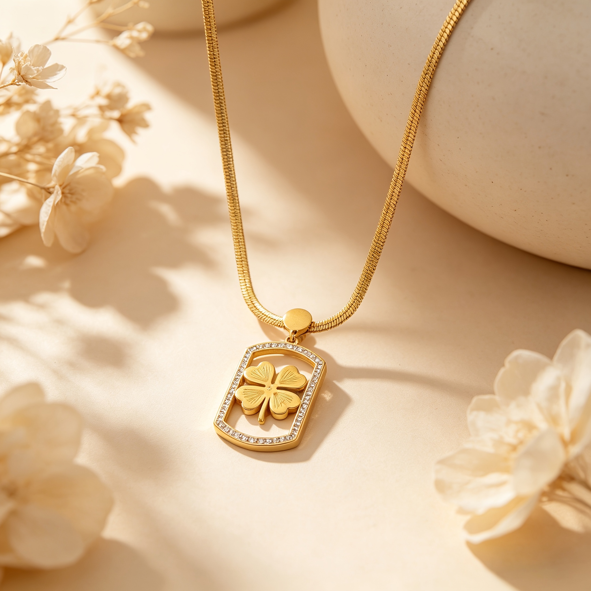 Women's Golden Tone Rotatable Clover Pendant Necklace